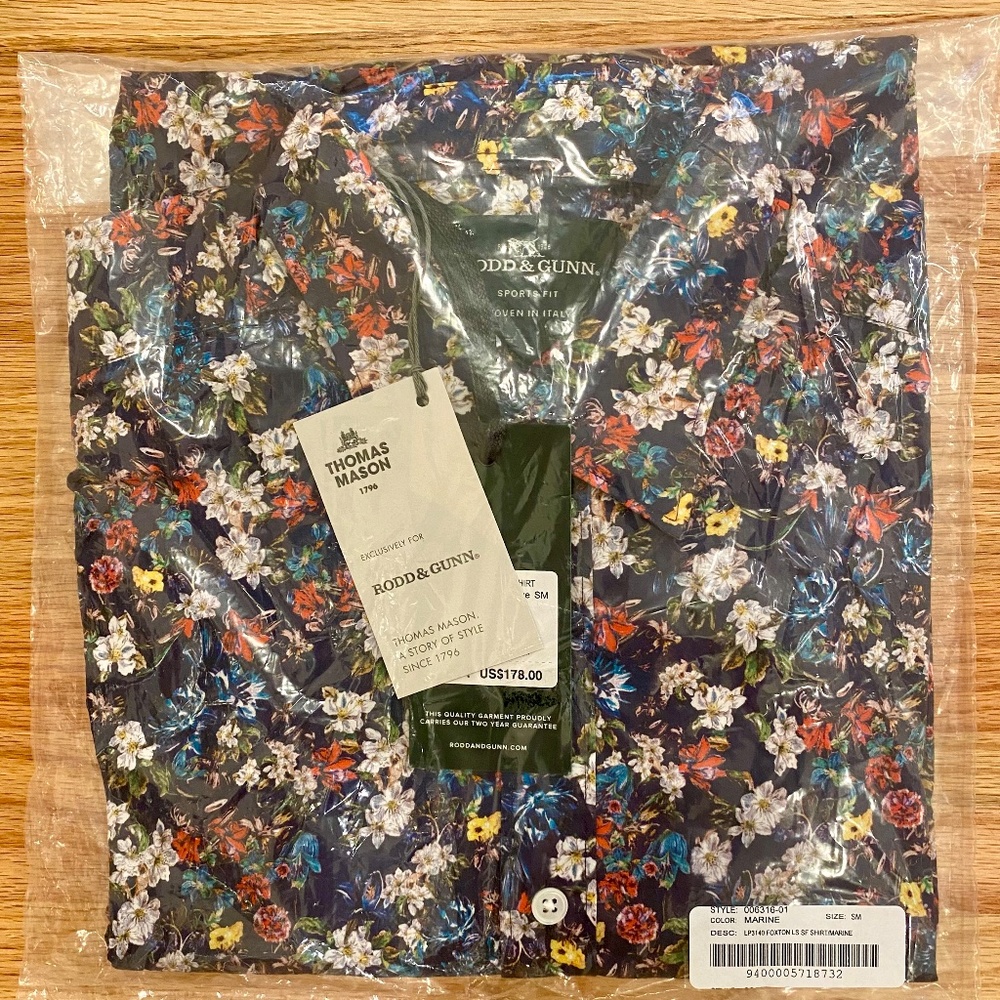 Rodd & Gunn Thomas Mason (Italy) NWT Blue Floral Button Down LS Shirt Mens S